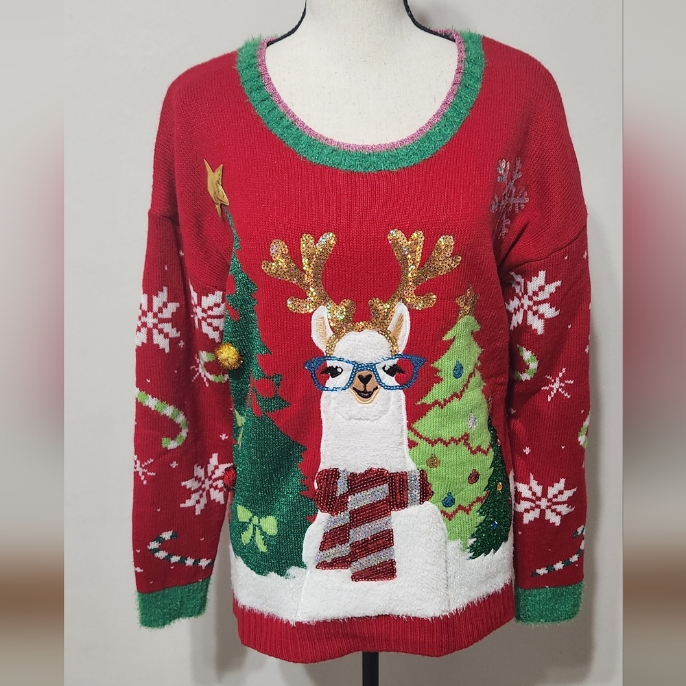 Festive Red Llama Sweater Ugly Christmas Sweater Holiday Party